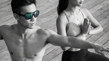 Two people wearing 2nu performance sunglasses outdoors while moving, showing how TryOn helps test frame fit, comfort and stability