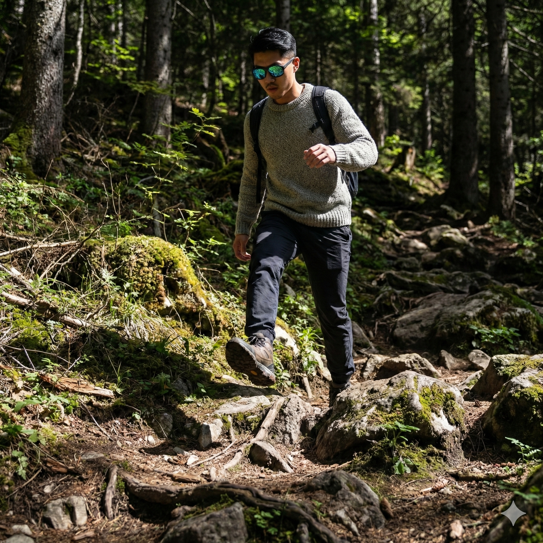 Person wearing 2nu sunglasses while hiking outdoors